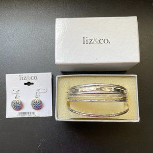 Liz & Co. 6 silver bangles and pendant earrings